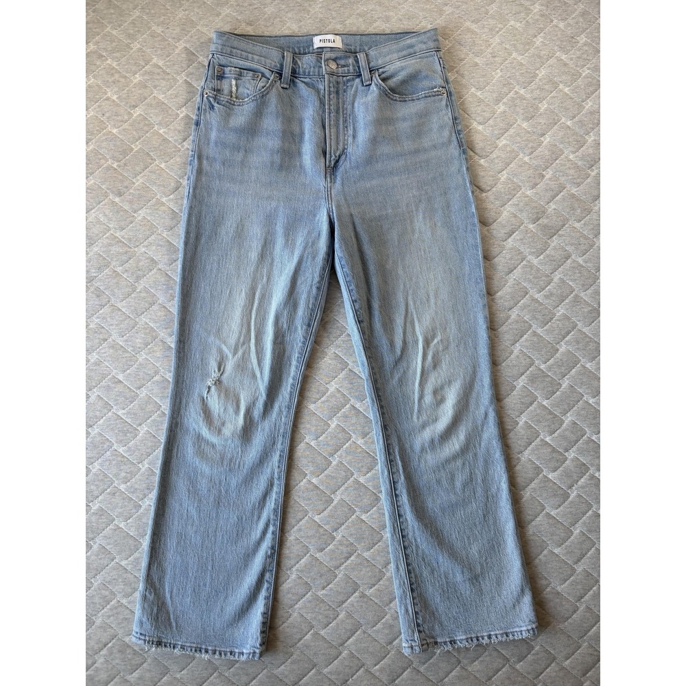 Pistola Jeans Womens 28 Blue High Rise Straight Light Wash Distressed Denim